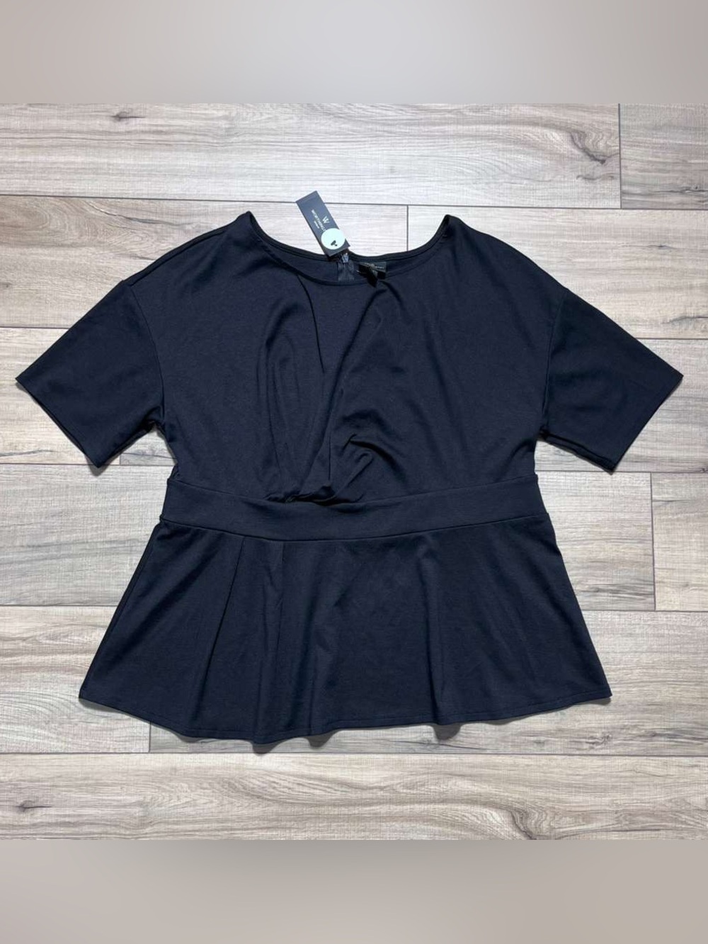 Worthington Woman Pleated Front Peplum Short Sleeve Top‎ Size 0X Black